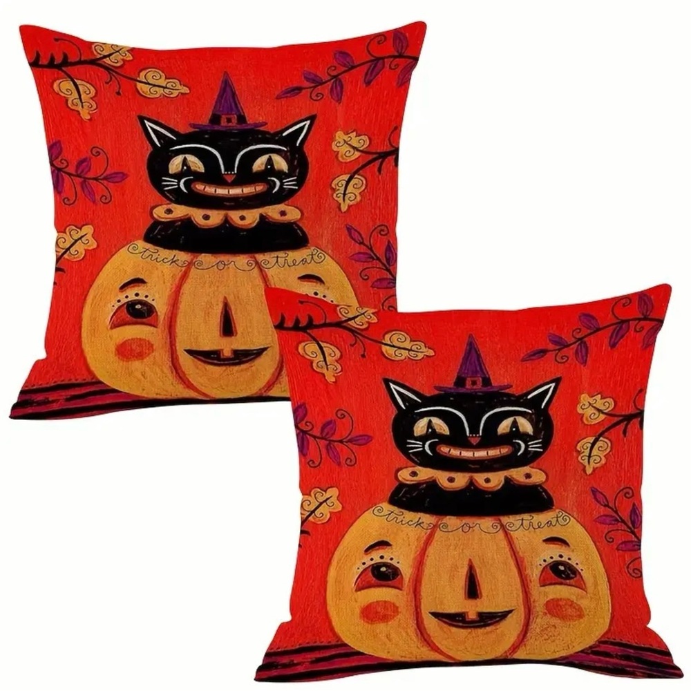 New Johanna Parker Inspired Vintage Halloween Style Black Cat Pillow Cover Set
